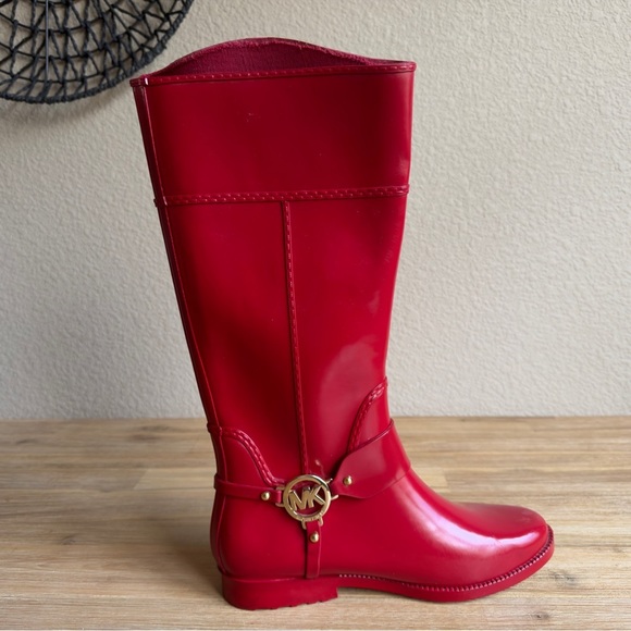 Michael Kors Women's Fulton Harness Red Tall Rubber Rain Boots Size 9 - Picture 4 of 10